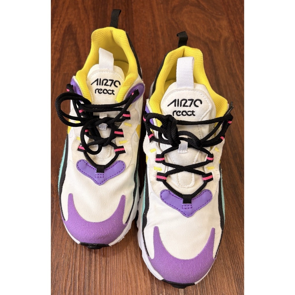 Nike Air Max 270 React (GS) Girl's Size 6Y Running Shoes Bright Violet White - Picture 3 of 12